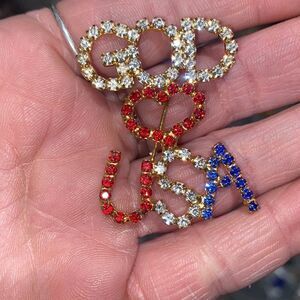 GOD❤️USA Red White & Blue Rhinestone Pin
